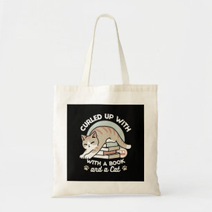 Bolsa Tote Ilustração de Gato do Livro ao Longo - Enrolada e