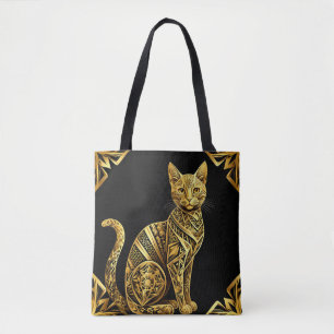 Bolsa Tote Ilustração de Gato Dourado Ornamentado