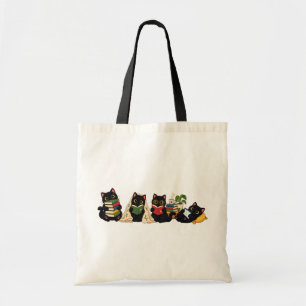 Bolsa Tote Ilustração de Gatos Pretos Fofos e Aconchegantes L