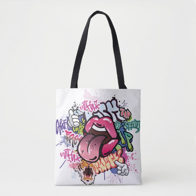 Bolsa Tote ilustração de grafite com letras de grafite de rua (Frente)