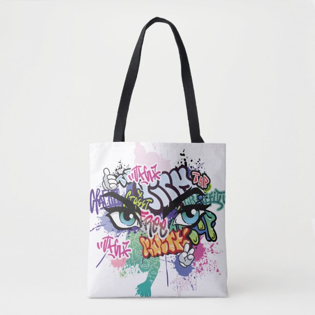 Bolsa Tote ilustração de grafite com letras de grafite de rua (Frente)