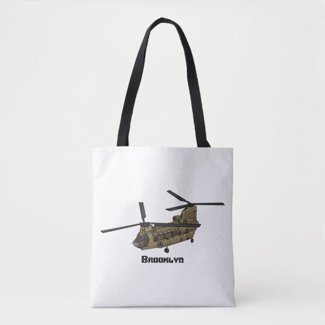 Bolsa Tote Ilustração de helicóptero militar Chinook (Frente)
