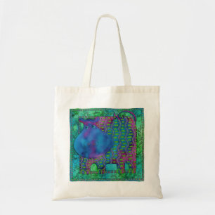 Bolsa Tote Ilustração de Hipopótamo com Padrões em Aquarela