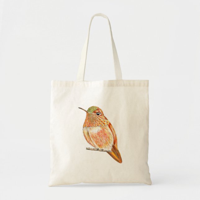Bolsa Tote Ilustração de Hummingbird Empoleirado Laranja (Frente)
