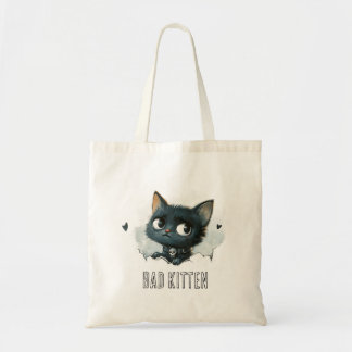 Bolsa Tote Ilustração de Kitten Edgy - Texto de "Kitten Mau"