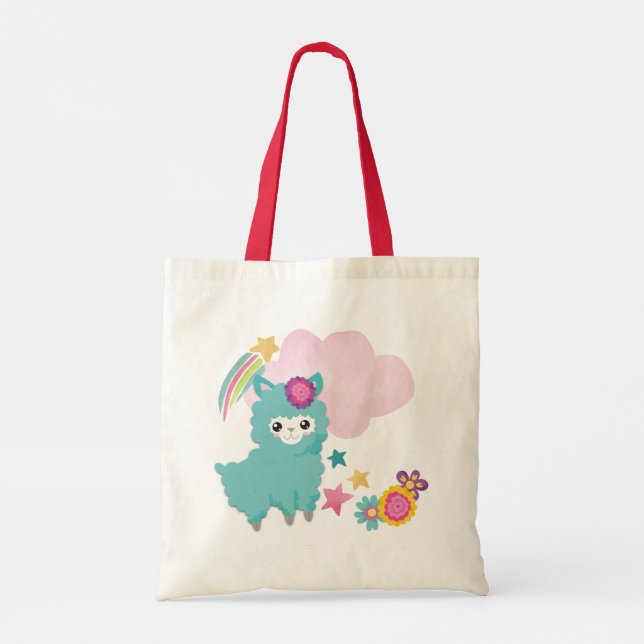 Bolsa Tote Ilustração de Lama de Teal Bonito (Verso)