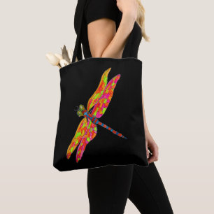 Bolsa Tote Ilustração de libélula em aquarela neon