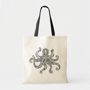 Bolsa Tote Ilustração de linha preta Kraken