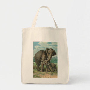 Bolsa Tote Ilustração de livro do vintage dos elefantes da