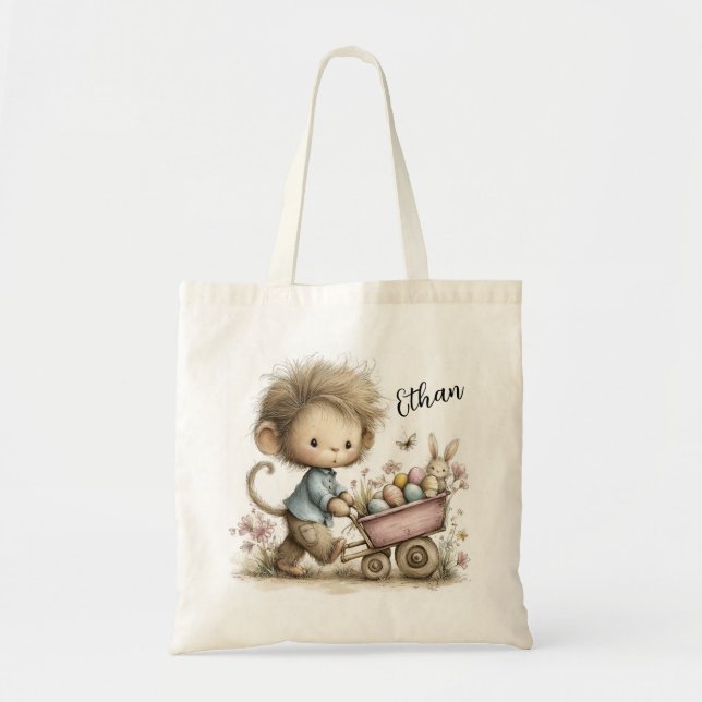 Bolsa Tote Ilustração de Macaco de Páscoa Divertido (Frente)