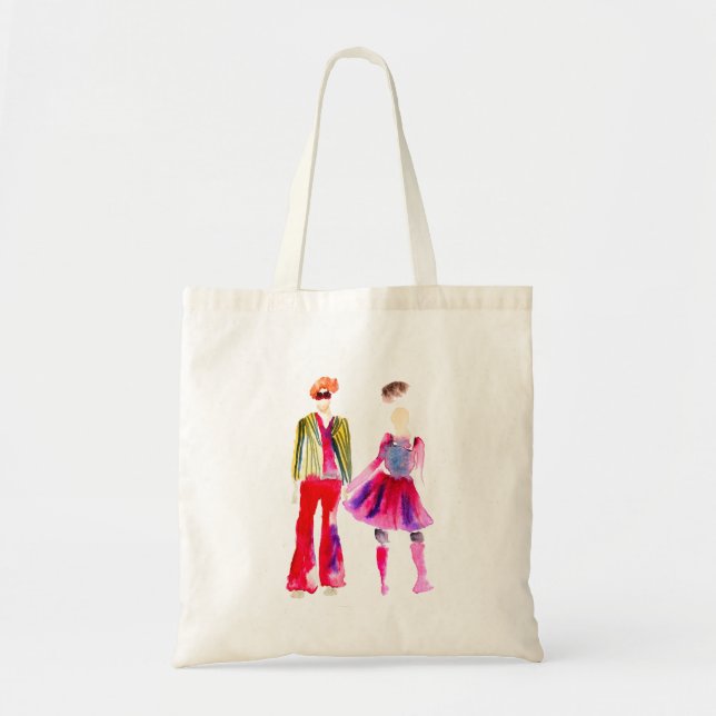 Bolsa Tote Ilustração de moda aquarela boho (Frente)