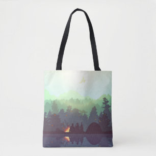 Bolsa Tote Ilustração de Montanha da Floresta de Aventura de 