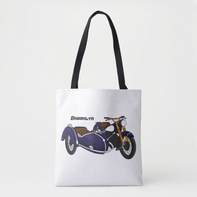 Bolsa Tote Ilustração de motocicleta roxa Sidecar (Frente)