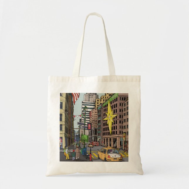 Bolsa Tote Ilustração de Natal de Manhattan Winter New York (Frente)
