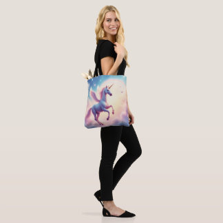 Bolsa Tote Ilustração de Nuvens Arco-Íris Brilhante de Unicór