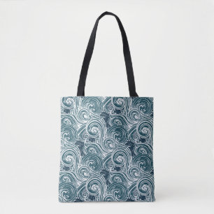 Bolsa Tote Ilustração de Ondas Marítimas Desenhadas À Mão