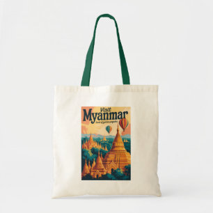 Bolsa Tote Ilustração de Pagodes de Mianmar Arte de Viagem Vi