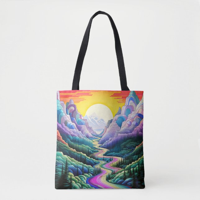 Bolsa Tote Ilustração de Paisagem Cênica Abstrato de Fora (Frente)