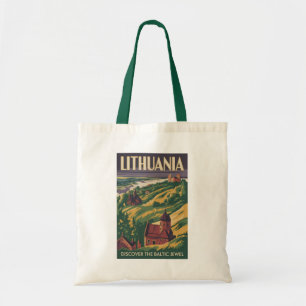Bolsa Tote Ilustração de Paisagem da Lituânia Arte de Viagem