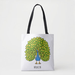 Bolsa Tote Ilustração de pássaro pavão brilhante e divertido