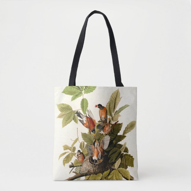 Bolsa Tote Ilustração de Pássaros Robin Wildlife da América d (Frente)
