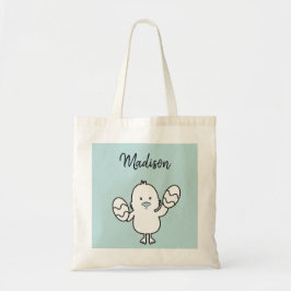Bolsa Tote Ilustração de Pintinho e Ovos de Páscoa Azul Paste