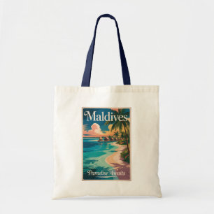 Bolsa Tote Ilustração de Praia das Maldivas Arte de Viagem Vi