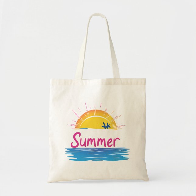 Bolsa Tote Ilustração de Praia Sunset Summer (Frente)
