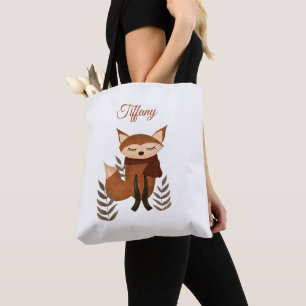 Bolsa Tote Ilustração de Raposa Fofa de Inverno