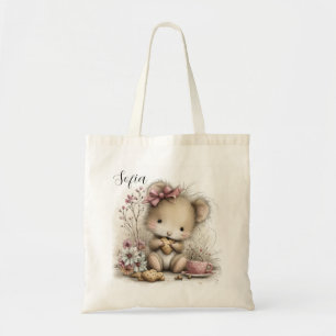 Bolsa Tote Ilustração de Ratinho Fofinho que Ama Biscoito