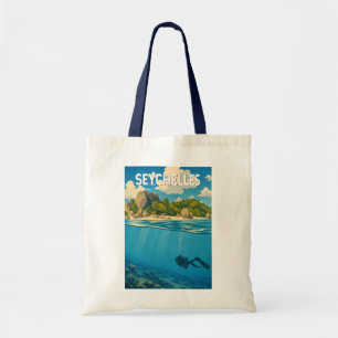 Bolsa Tote Ilustração de Seychelles Viagem Arte Vintage