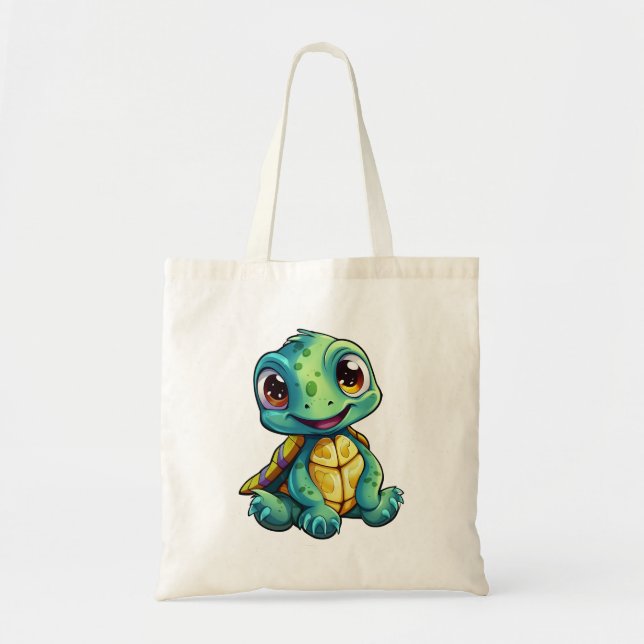 Bolsa Tote Ilustração de tartaruga de desenho animado (Frente)
