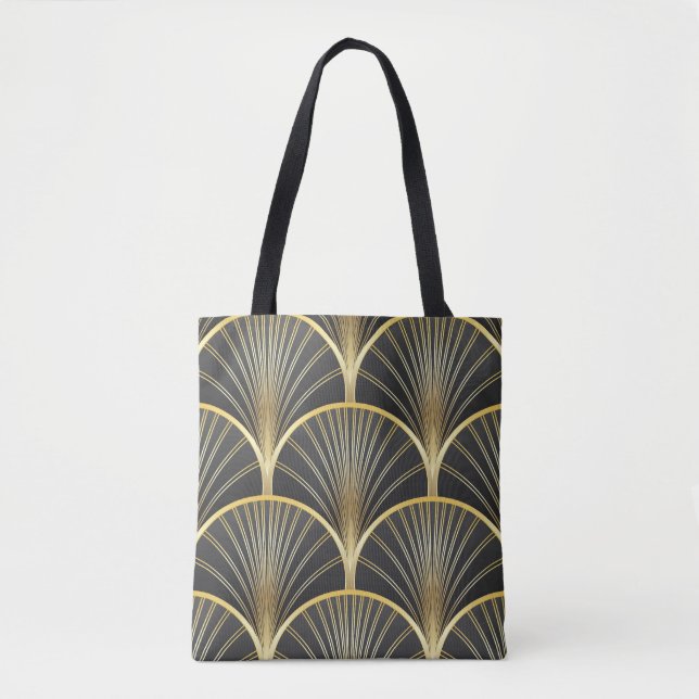 Bolsa Tote Ilustração de Textura Geométrica Art Deco (Frente)