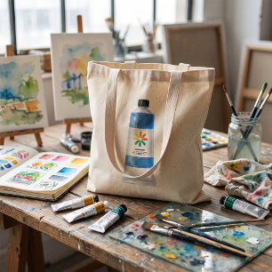 Bolsa Tote Ilustração de Tubo de Tinta Azul Aquarela