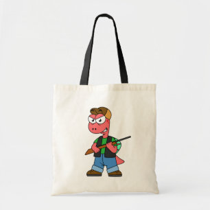 Bolsa Tote Ilustração De Um Caçador De Espinossauro Com Arma.