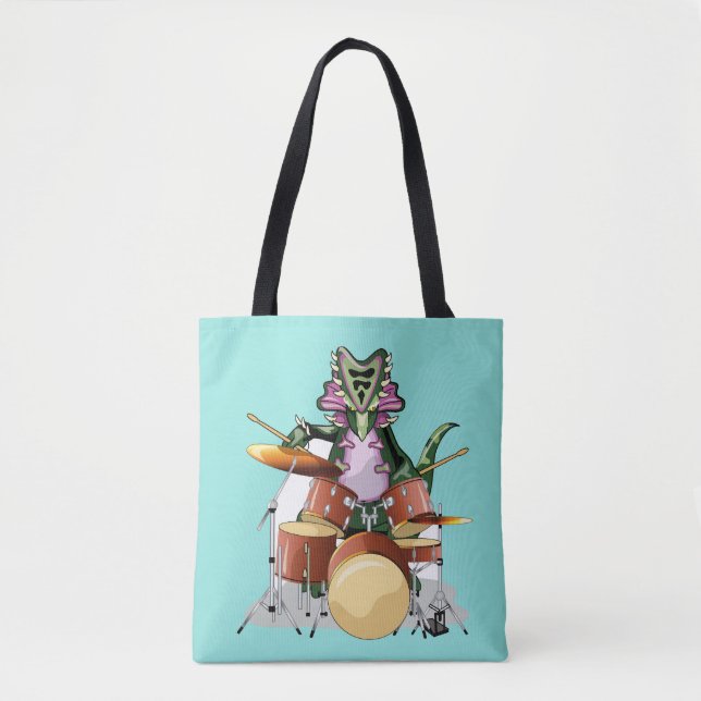 Bolsa Tote Ilustração De Um Chasmosauro Jogando Os Tambores. (Frente)