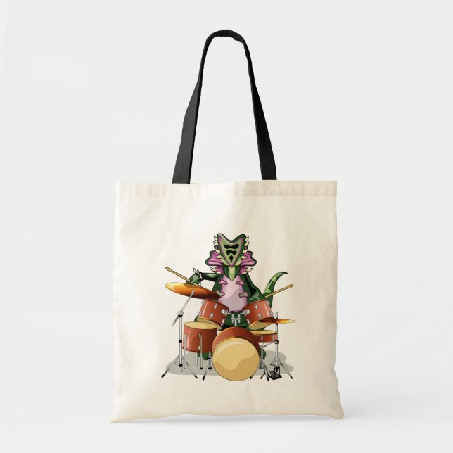 Bolsa Tote Ilustração De Um Chasmosauro Jogando Os Tambores. (Frente)