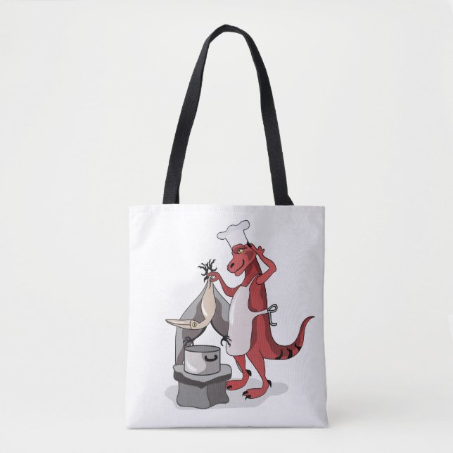 Bolsa Tote Ilustração De Um Cozinhar De Chef Tyrannosaurus Re (Frente)
