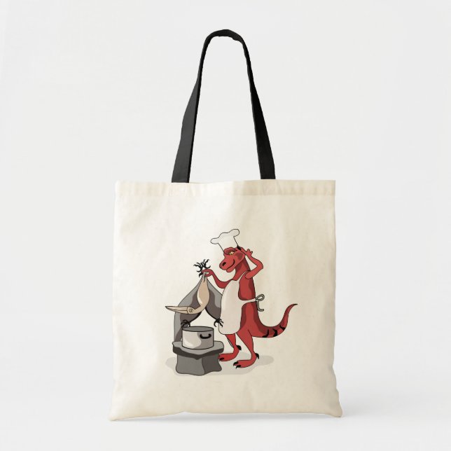 Bolsa Tote Ilustração De Um Cozinhar De Chef Tyrannosaurus Re (Frente)
