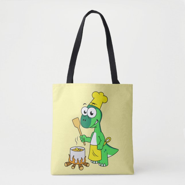 Bolsa Tote Ilustração De Um Cozinhar De Dinossauro Parasaurol (Frente)