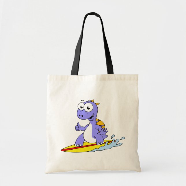 Bolsa Tote Ilustração De Um Espinossauro De Surfe. (Frente)