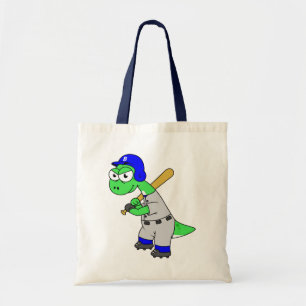 Bolsa Tote Ilustração De Um Jogador De Beisebol Brontossauro.