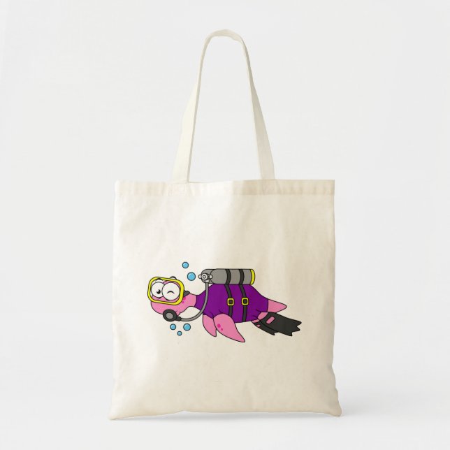 Bolsa Tote Ilustração De Um Mergulhador Scuba Monstro De Loch (Frente)
