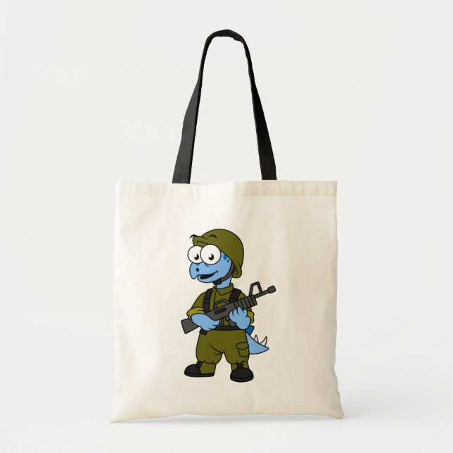 Bolsa Tote Ilustração De Um Soldado De Stegossauro. (Frente)