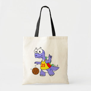 Bolsa Tote Ilustração De Um Stegossauro Jogando Basquete.