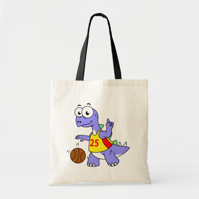 Bolsa Tote Ilustração De Um Stegossauro Jogando Basquete. (Frente)
