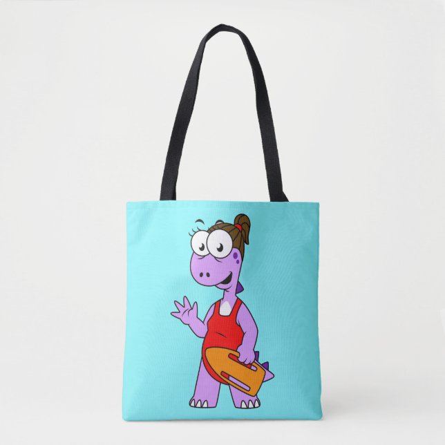 Bolsa Tote Ilustração De Um Tyrannosaurus Rex Lifeguard. (Frente)