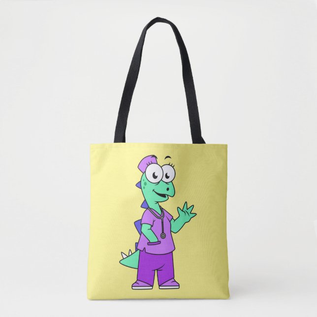 Bolsa Tote Ilustração De Uma Enfermeira De Stegossauro. (Frente)