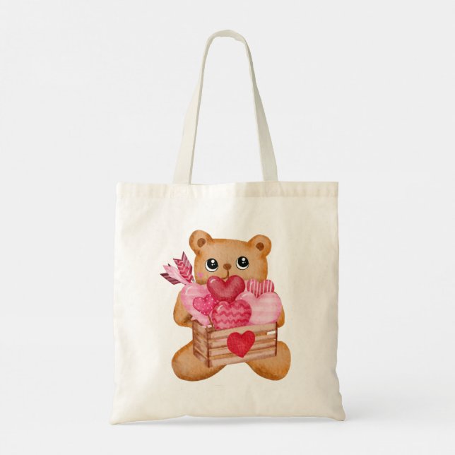 Bolsa Tote Ilustração de Urso Fofo Apaixonado (Verso)