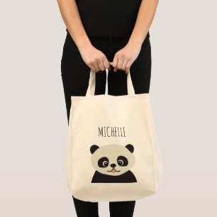 Bolsa Tote Ilustração de urso panda fofo personalizado